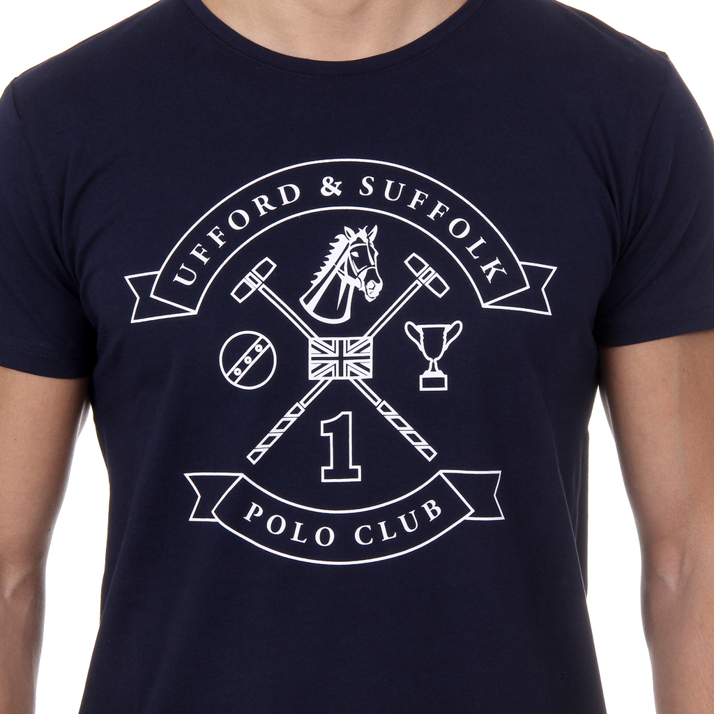 Camiseta de hombre Ufford & Suffolk Polo Club, manga corta, cuello redondo, US027, azul marino