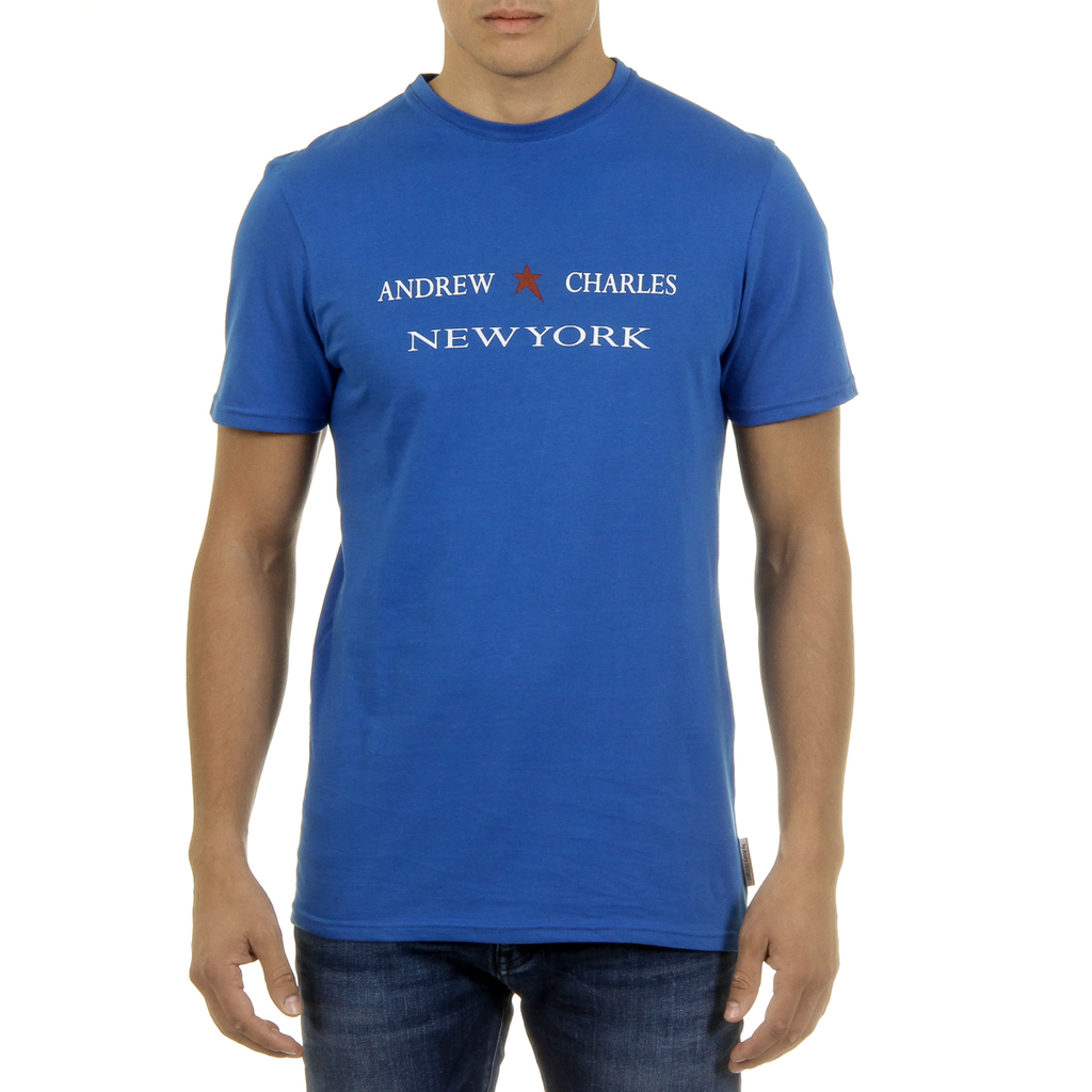 Camiseta Andrew Charles para hombre, manga corta, cuello redondo, azul, KEITA
