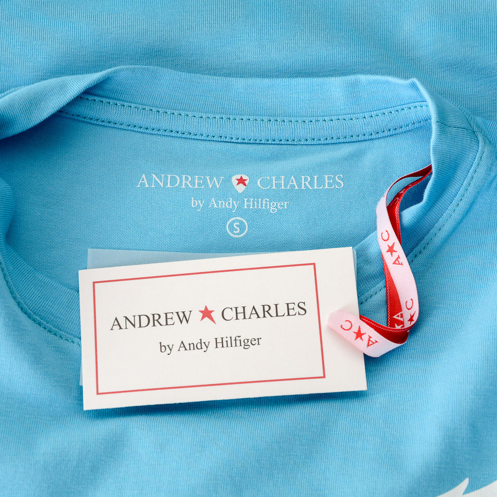 Camiseta Andrew Charles para mujer, manga corta, cuello redondo, azul claro TARANA