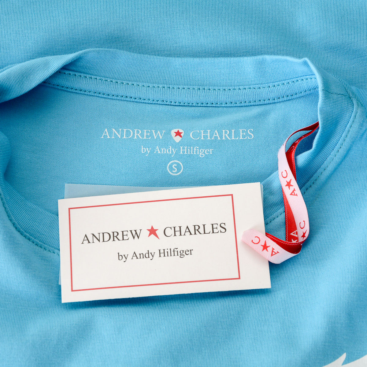 Camiseta Andrew Charles para mujer, manga corta, cuello redondo, azul claro TARANA