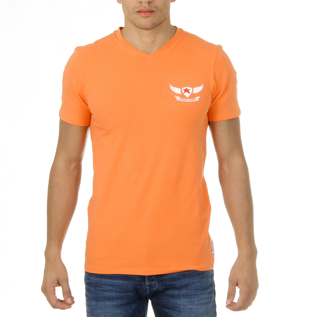 Camiseta Andrew Charles para hombre, manga corta, cuello en V, naranja, KENAN