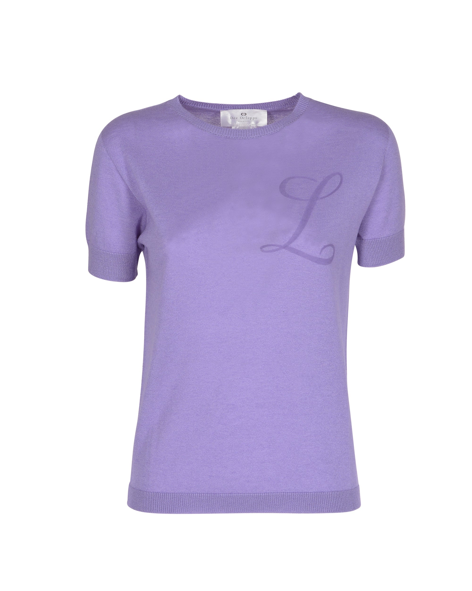 Jersey de cachemira de verano con cuello redondo y manga corta, color lila