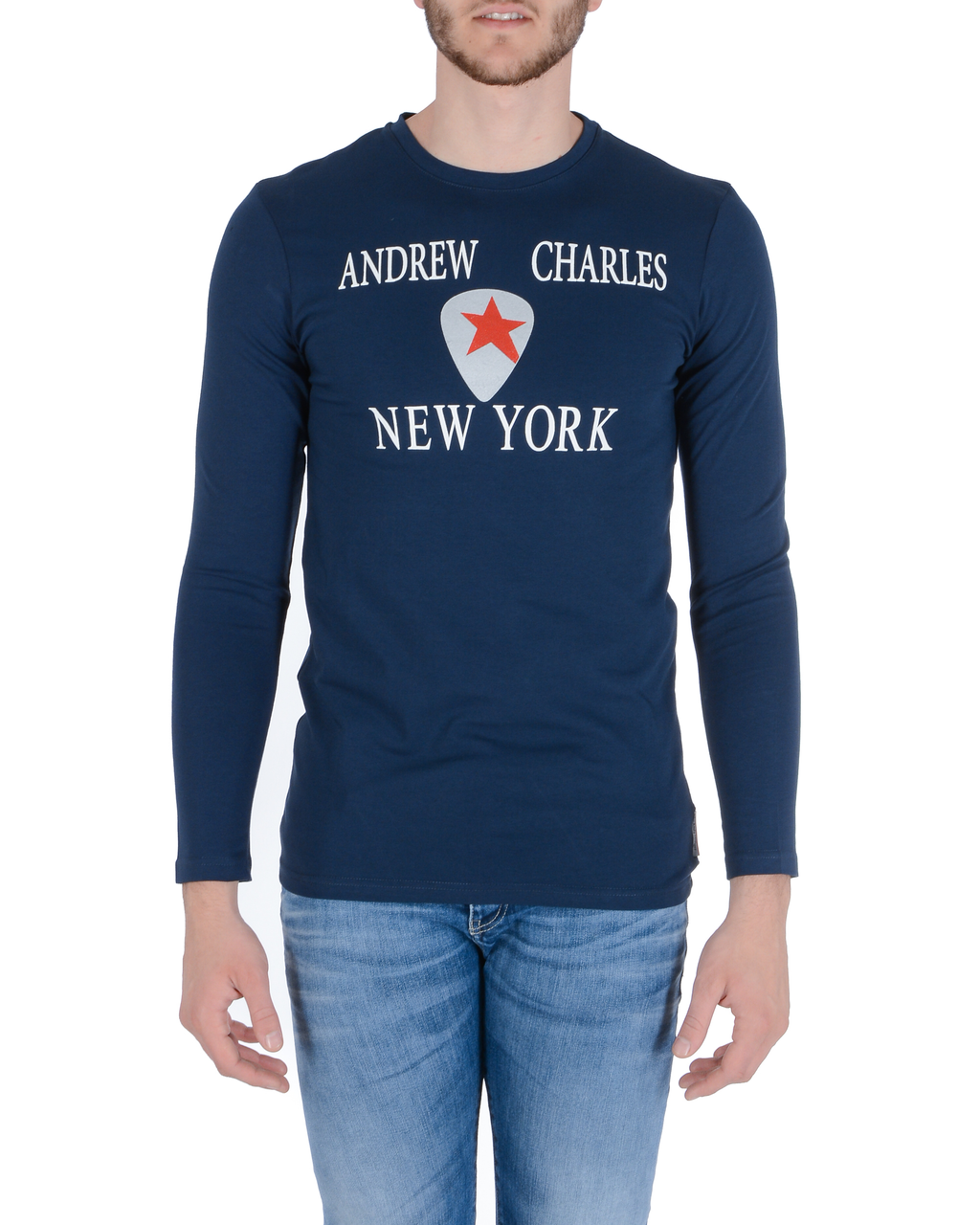 Camiseta Andrew Charles para hombre, manga larga, color azul marino, talla 14
