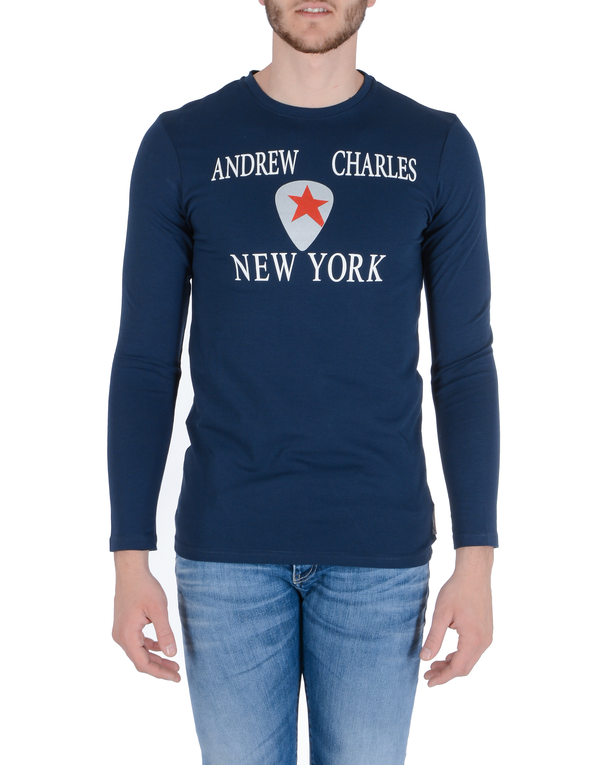 Camiseta Andrew Charles para hombre, manga larga, color azul marino, talla 14