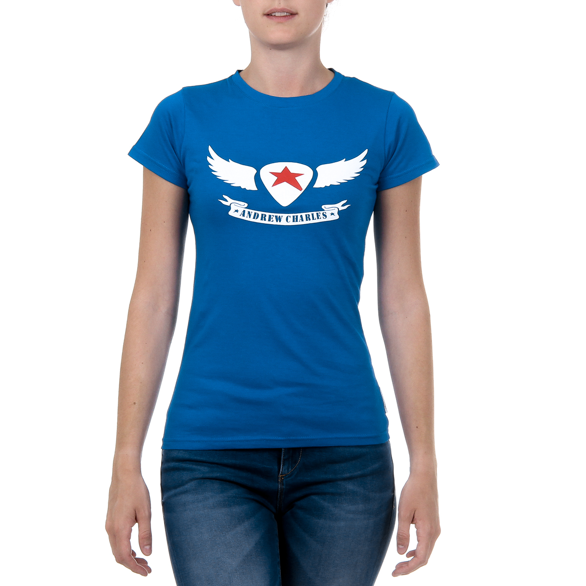 Camiseta Andrew Charles para mujer, manga corta, cuello redondo, azul, TARANA