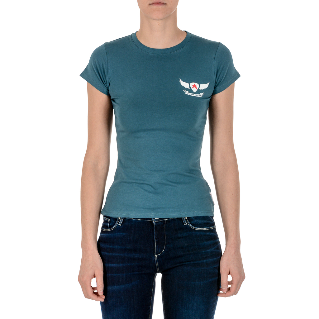 Camiseta Andrew Charles para mujer, manga corta, cuello redondo, verde TARANA