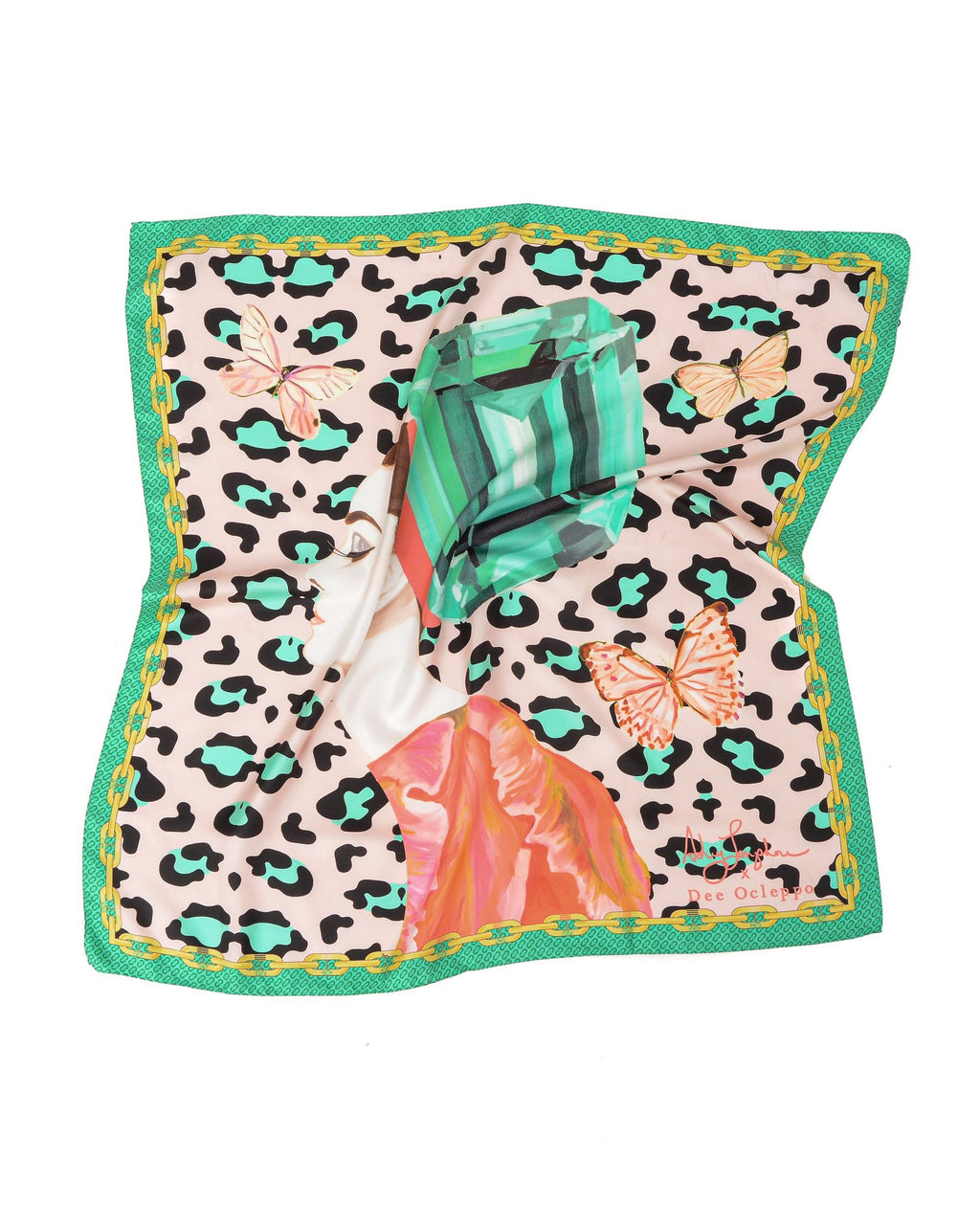 Bufanda de seda con estampado de leopardo verde Longshore de Dee X Ashley
