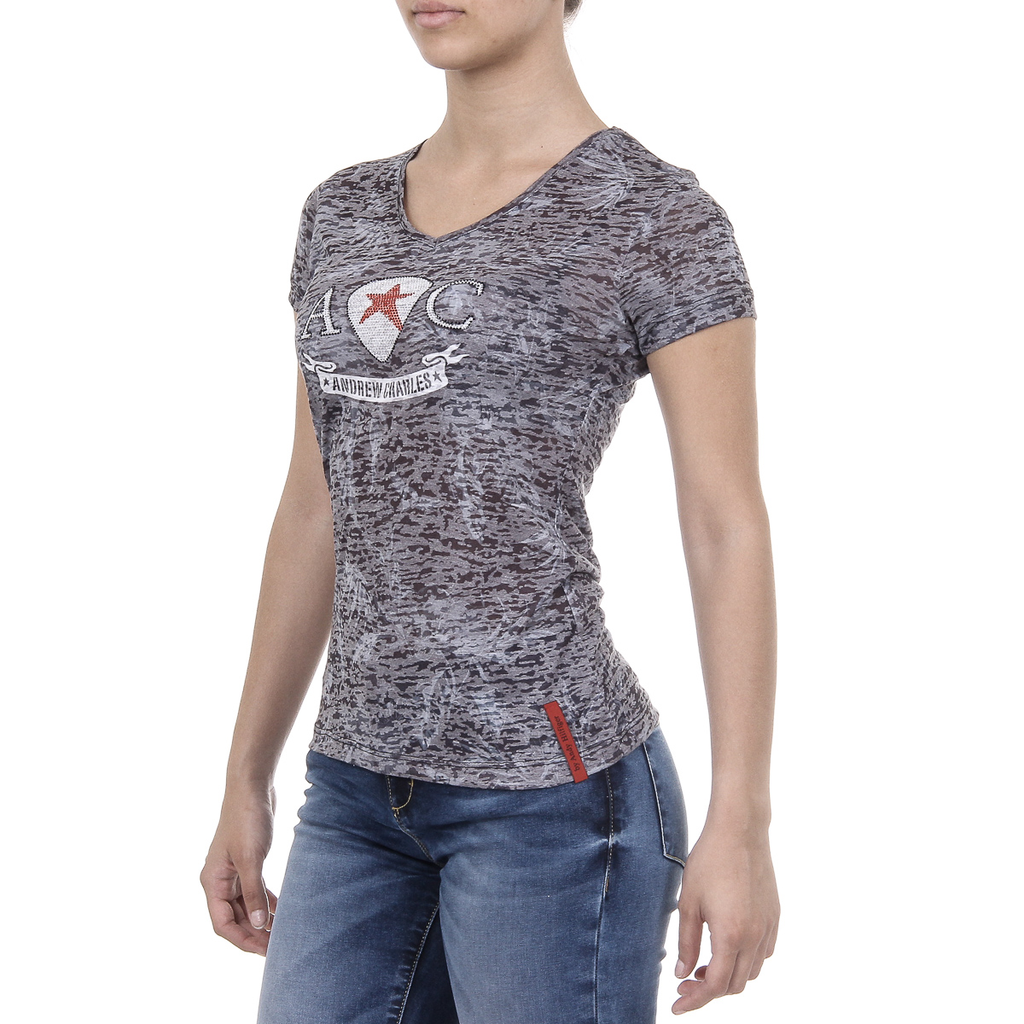 Andrew Charles Womens T-shirt Short Sleeves V-Neck Black ALEXA