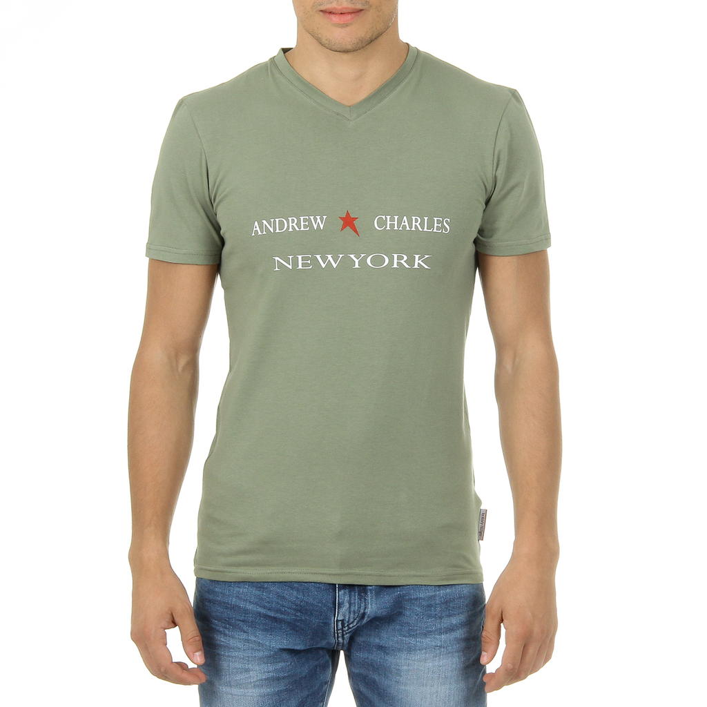 Camiseta Andrew Charles para hombre, manga corta, cuello en V, verde, KENAN