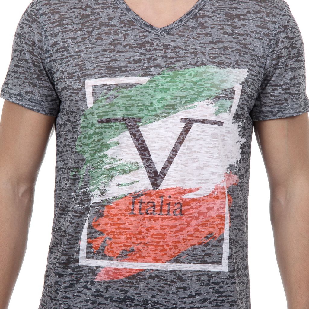 V 1969 Italia Mens T-shirt Short Sleeves V-Neck Dark Green LUCAS
