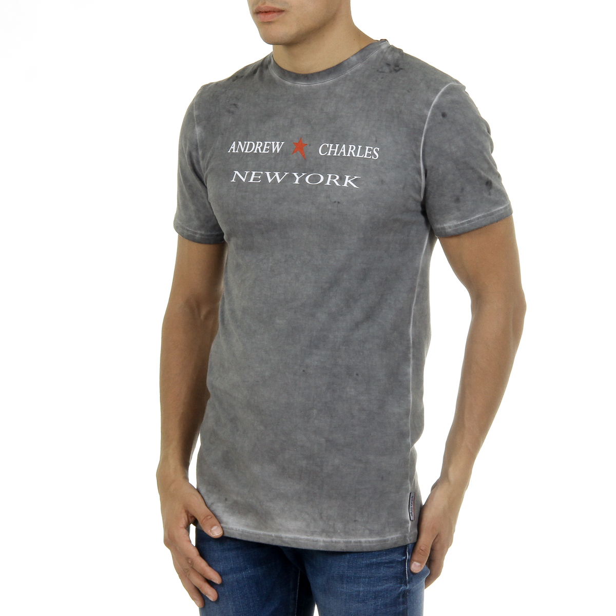 Camiseta Andrew Charles para hombre, manga corta, cuello redondo, gris claro, KARITA