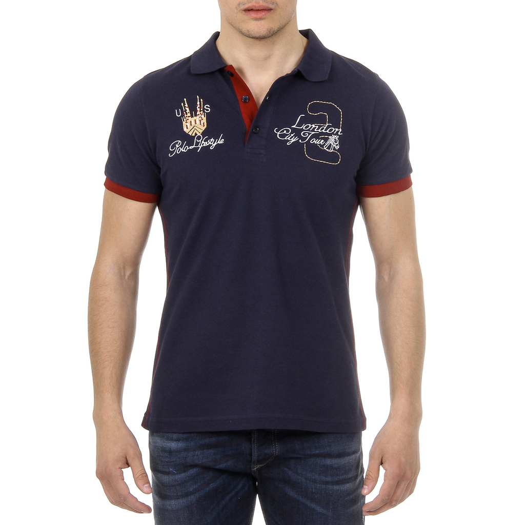 Polo Ufford & Suffolk Polo Club para hombre, manga corta, US005, azul marino