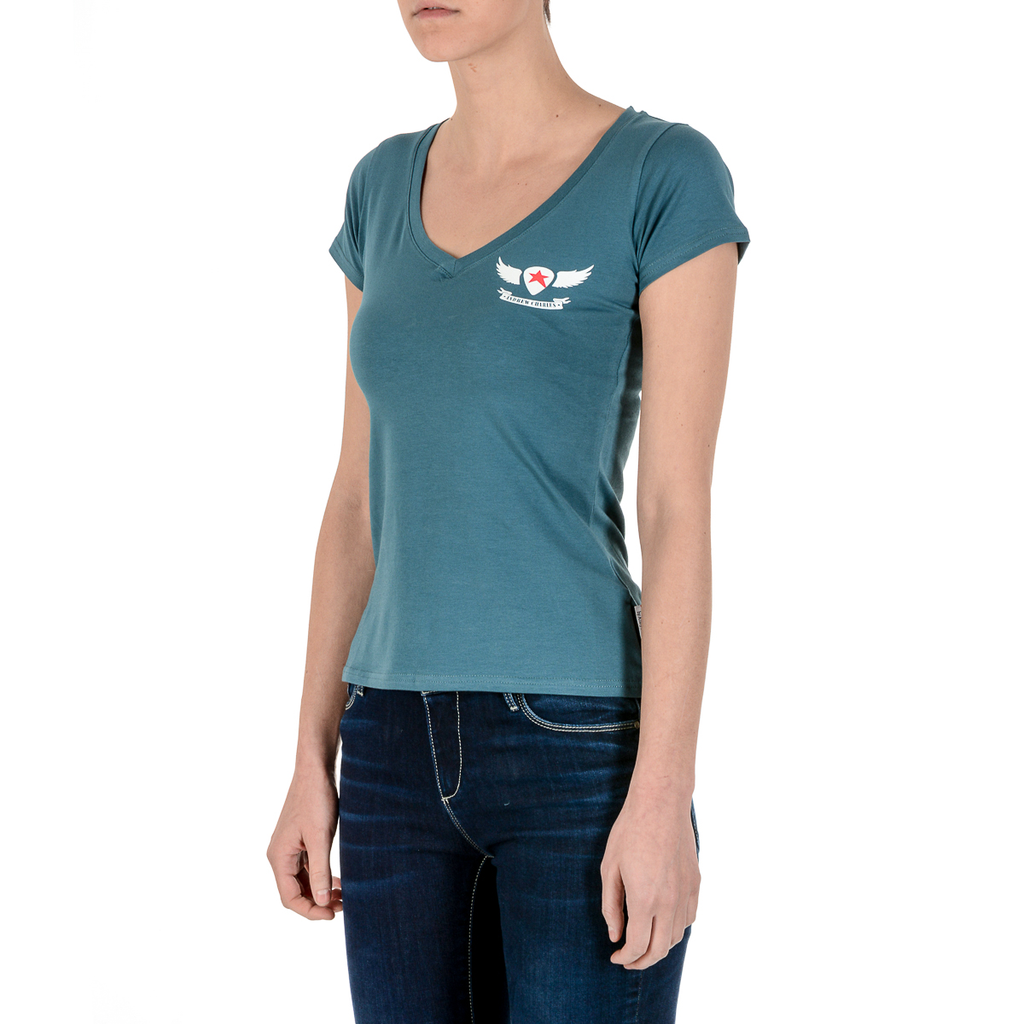 Camiseta Andrew Charles para mujer, manga corta, cuello en V, verde TAPIWA