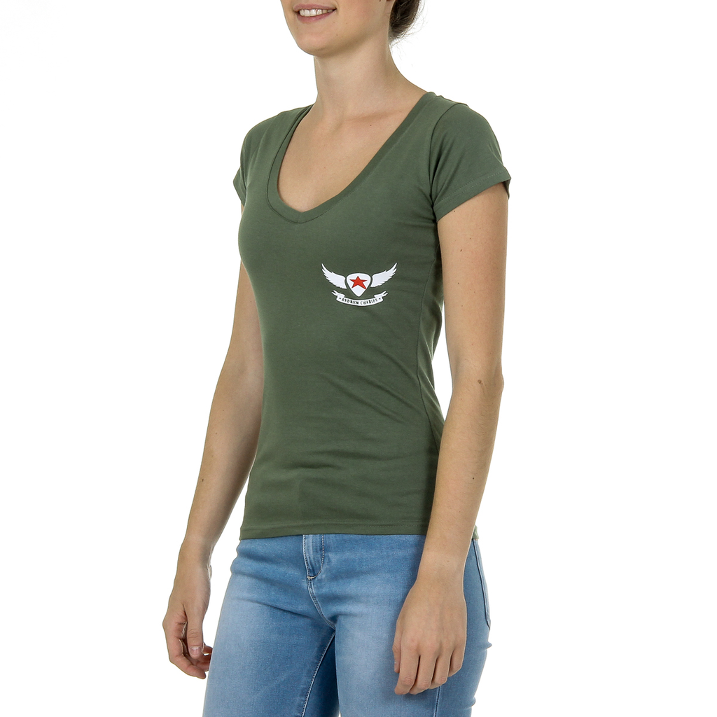Camiseta Andrew Charles para mujer, manga corta, cuello en V, verde TAPIWA