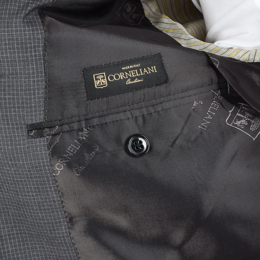 Corneliani Mens Suit Long Sleeves Dark Grey Super 130's
