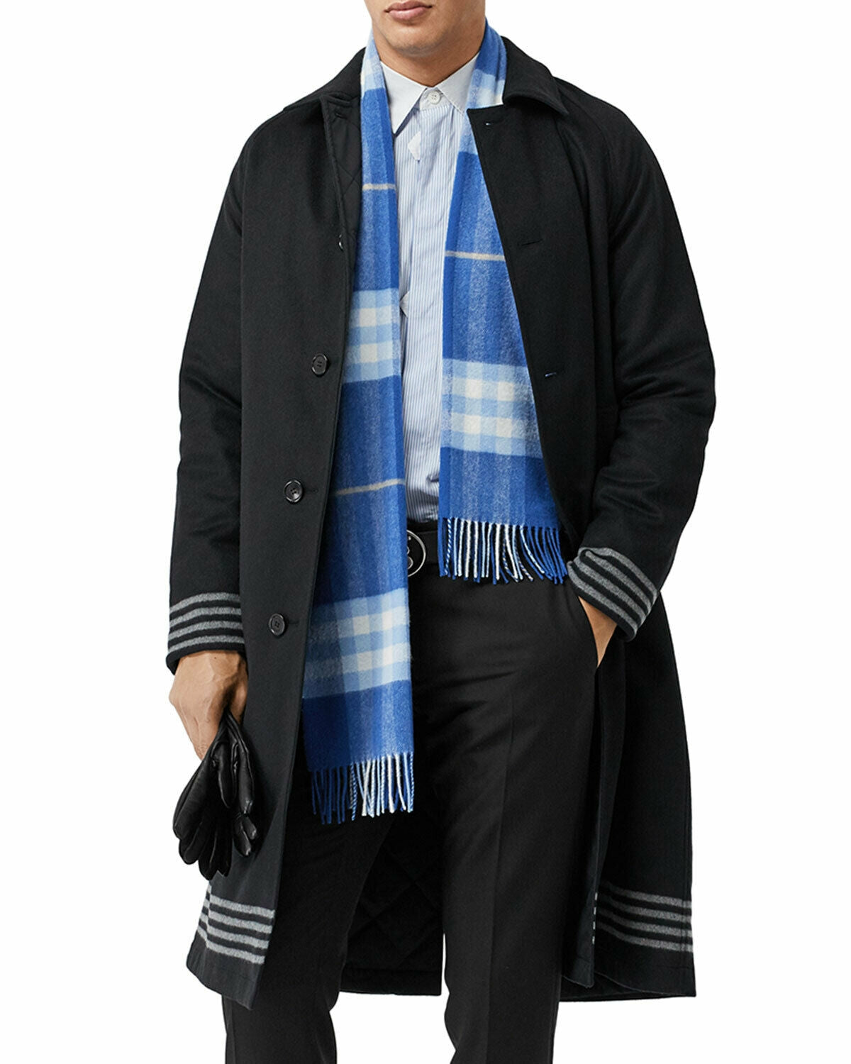 Bufanda Burberry para hombre, 168 x 30 cm, cuadros azules