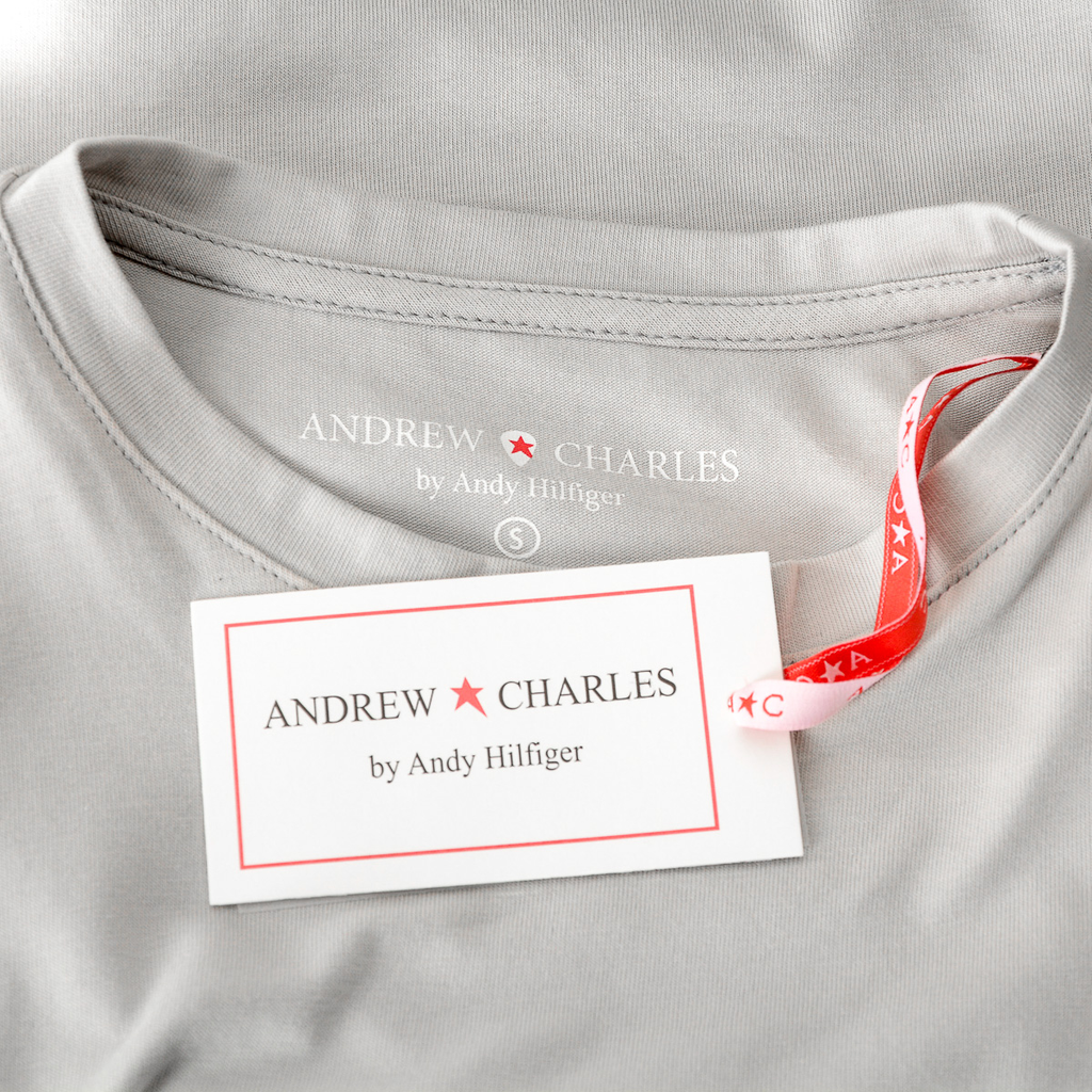 Camiseta Andrew Charles para mujer, manga corta, cuello redondo, gris, TARANA