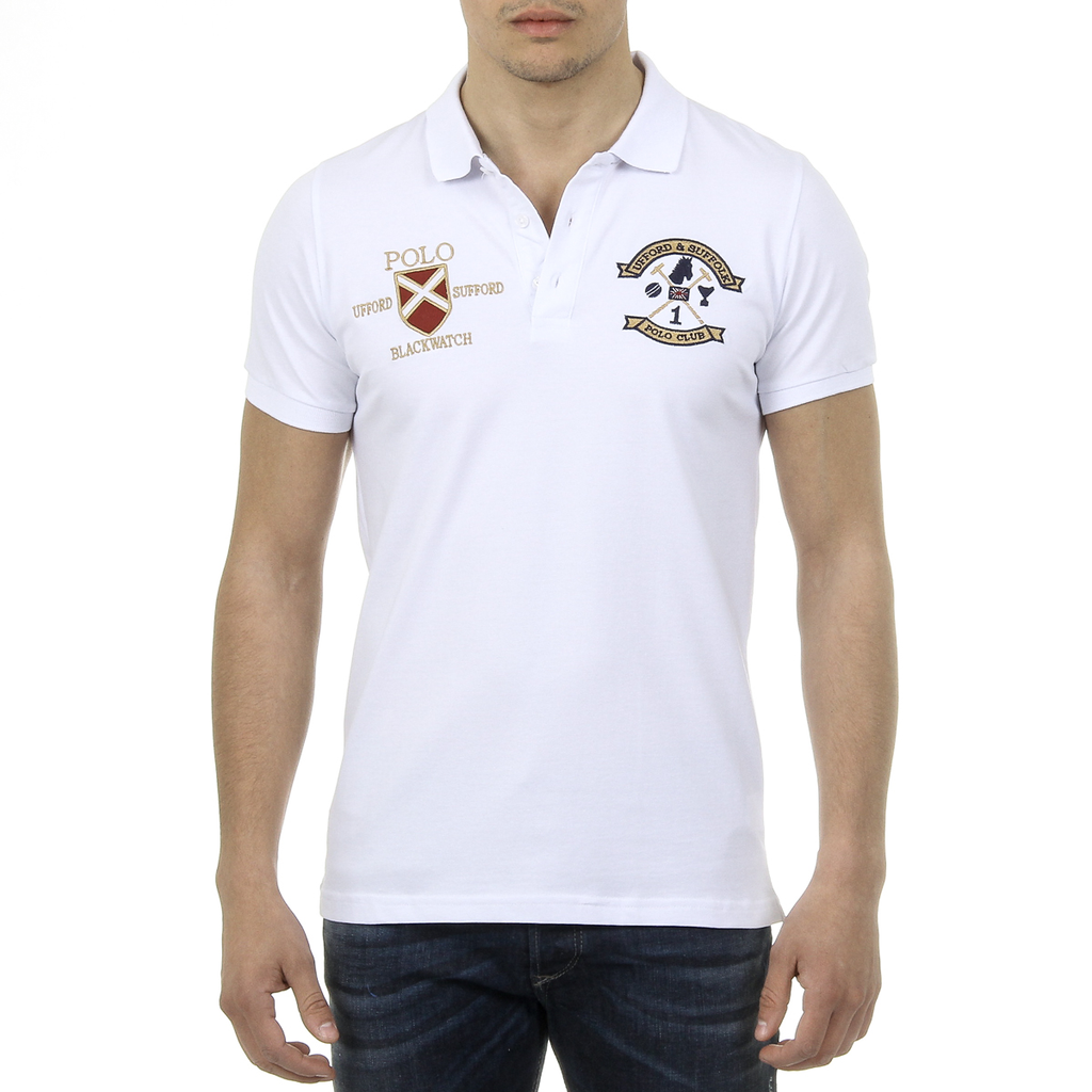 Polo Ufford & Suffolk Polo Club para hombre, manga corta, US007, blanco