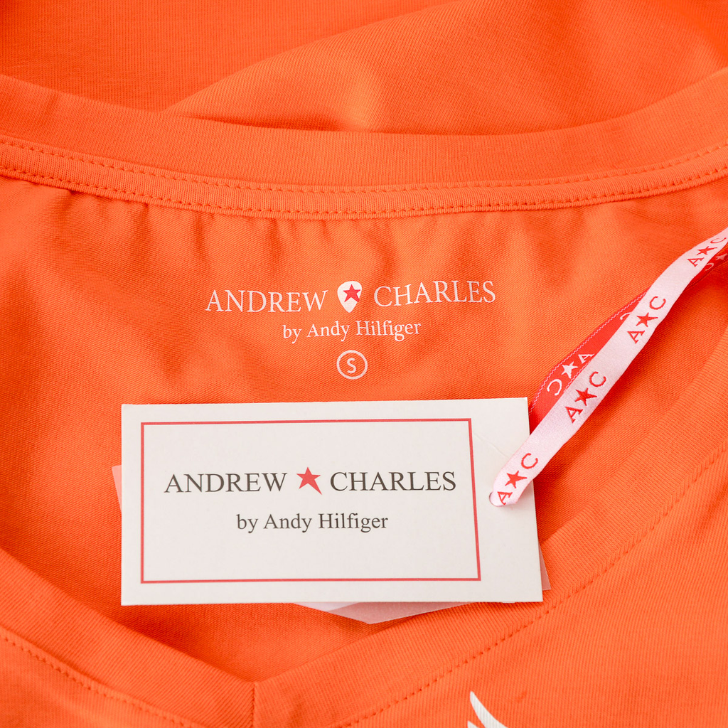 Camiseta Andrew Charles para mujer, manga corta, cuello en V, naranja, TAPIWA