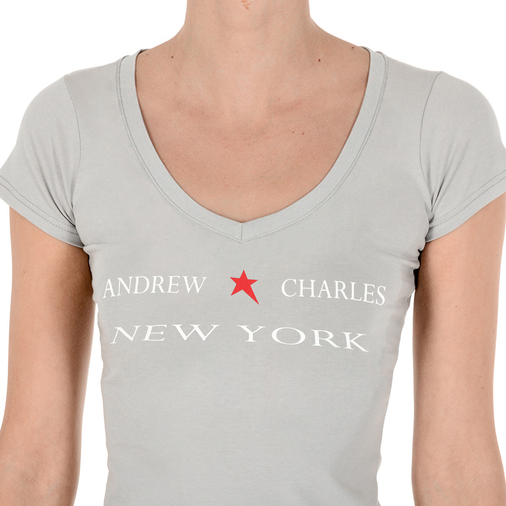 Camiseta Andrew Charles para mujer, manga corta, cuello en V, gris, TAPIWA