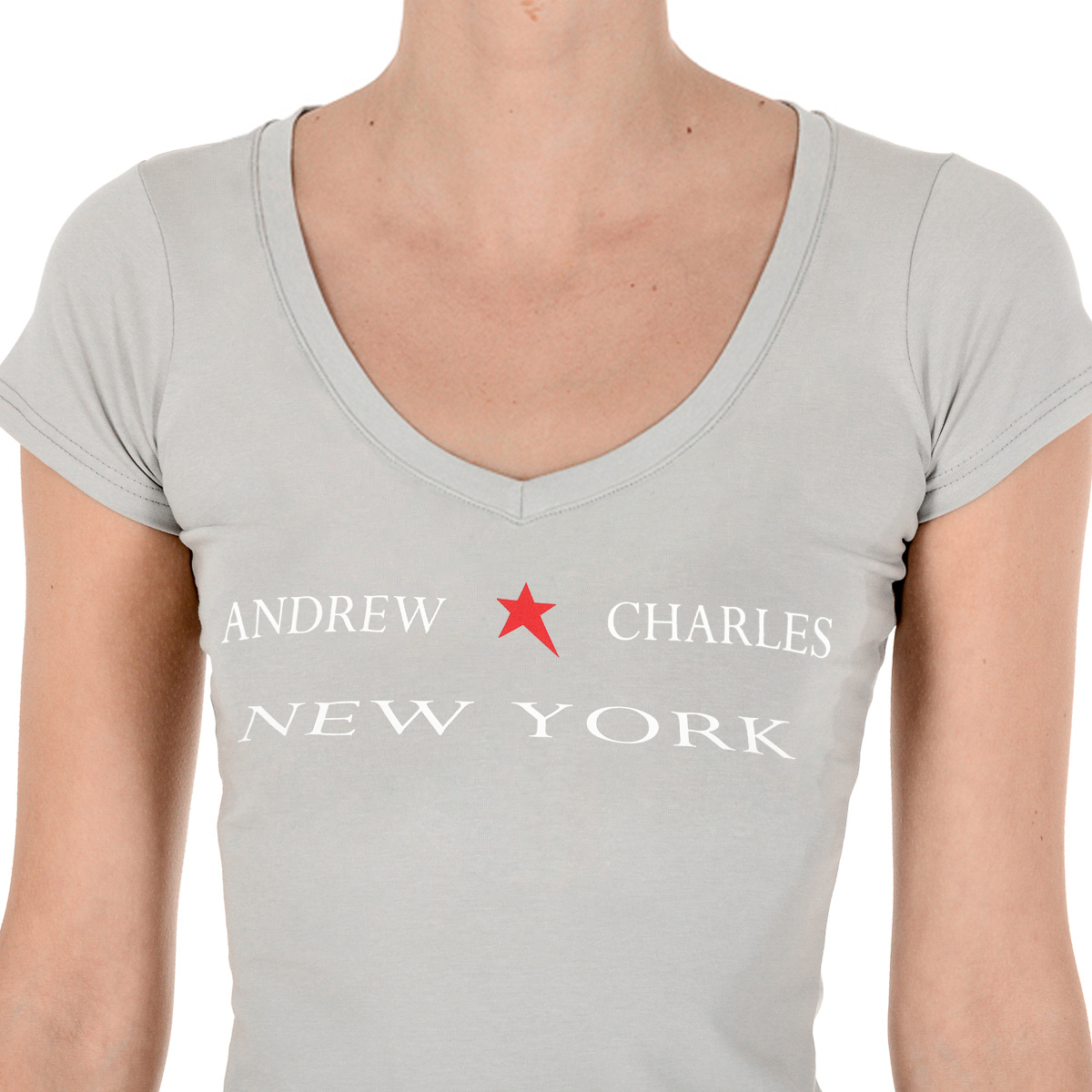 Camiseta Andrew Charles para mujer, manga corta, cuello en V, gris, TAPIWA