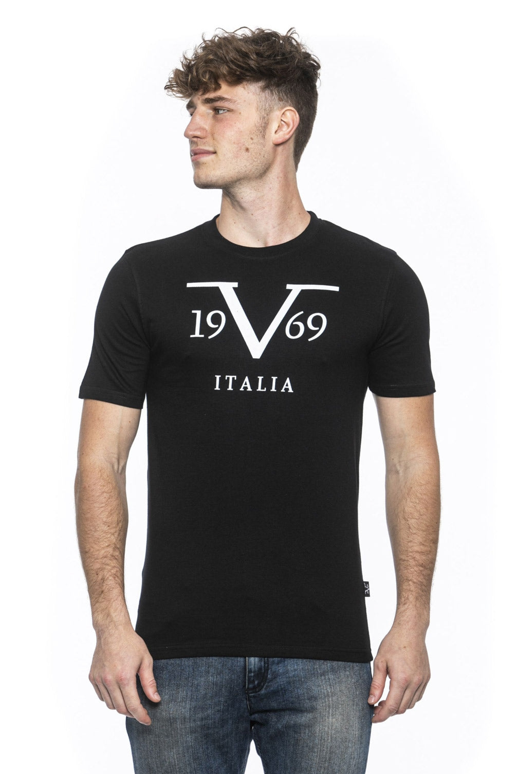Camiseta Italia 19V69 para hombre, color negro, RAYAN BLACK