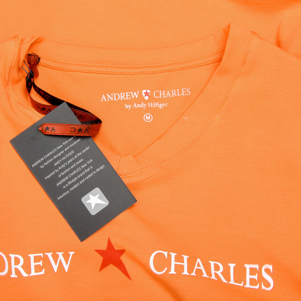 Camiseta Andrew Charles para hombre, manga corta, cuello en V, naranja, KENAN