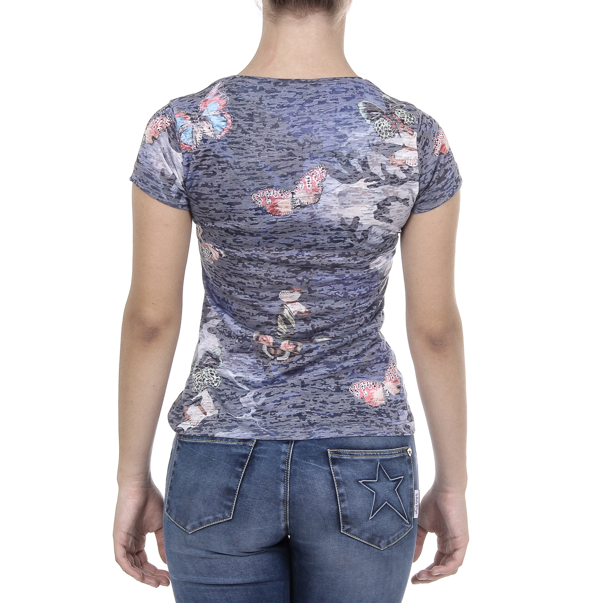 Andrew Charles Womens T-shirt Short Sleeves V-Neck Dark Blue STELLA
