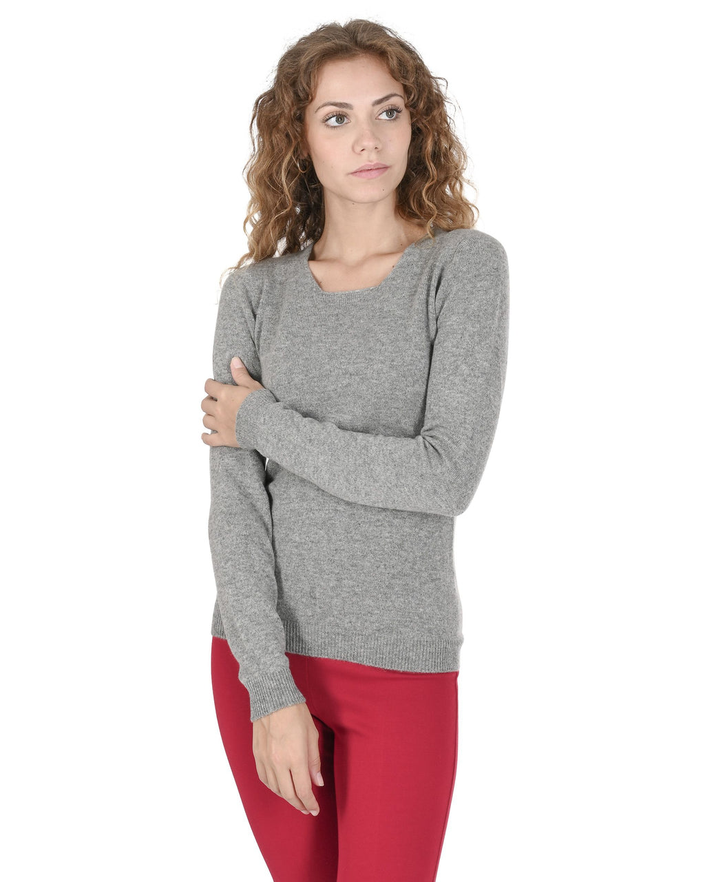 Suéter de cachemira para mujer con cuello cuadrado Crown of Edinburgh COE 0024 GRIS PELTRE