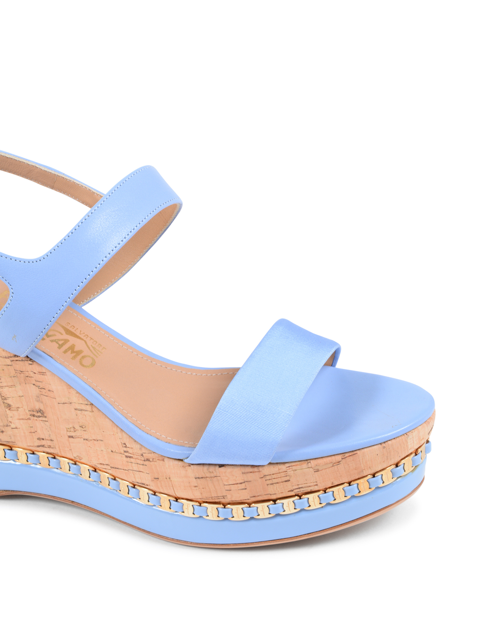 Sandalia de cuña para mujer Salvatore Ferragamo Azul Claro MOLLIE