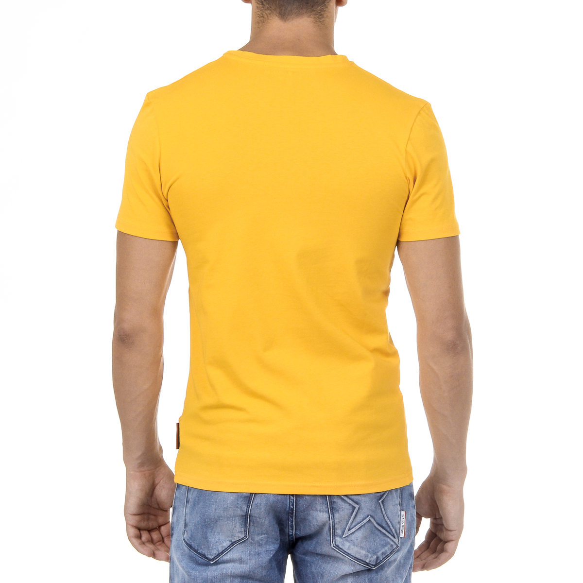 Camiseta Andrew Charles para hombre, manga corta, cuello en V, amarilla, KENAN