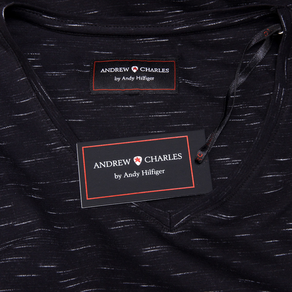 Andrew Charles Mens T-Shirt Short Sleeves V-Neck Black AARON