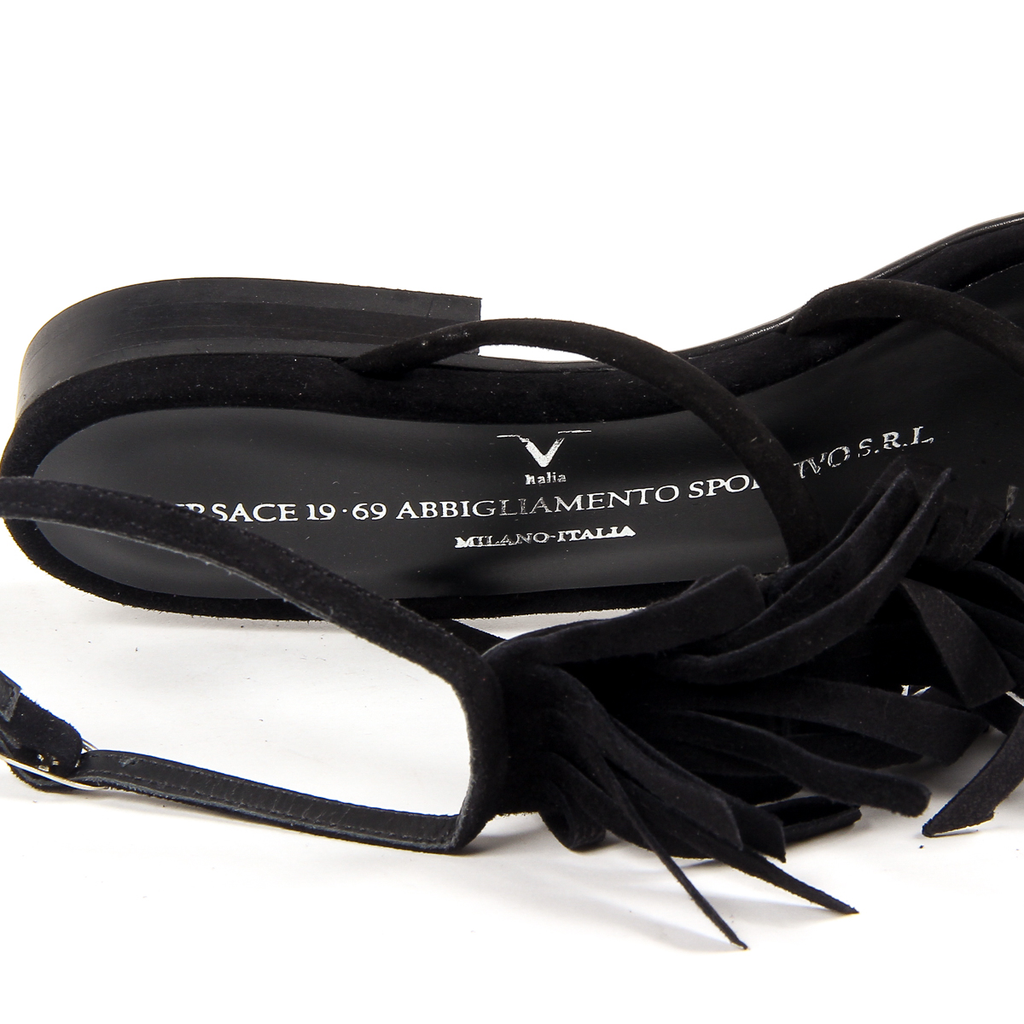 Sandalia plana V 1969 Italia para mujer, color negro, RIA