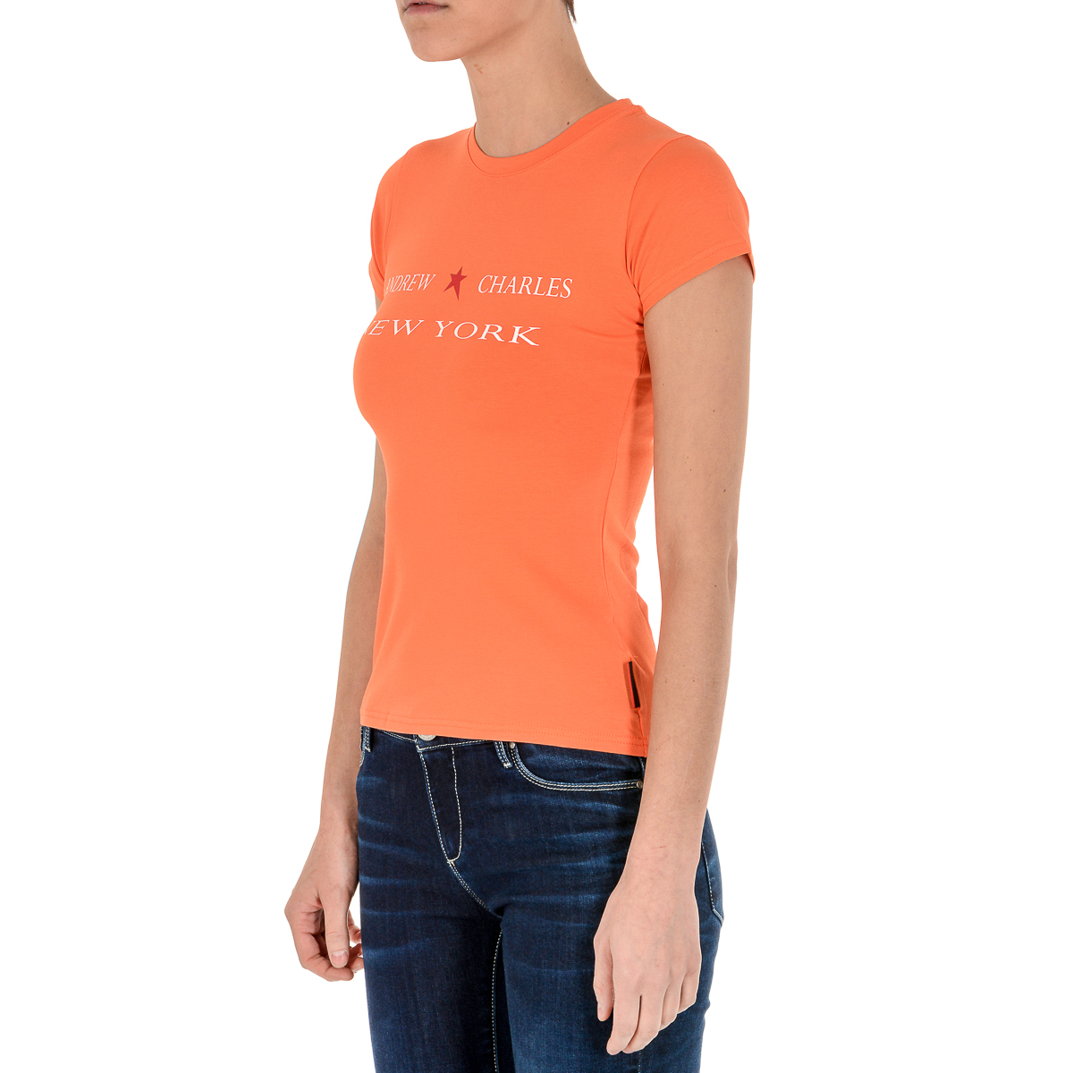 Camiseta Andrew Charles para mujer, manga corta, cuello redondo, naranja, TARANA