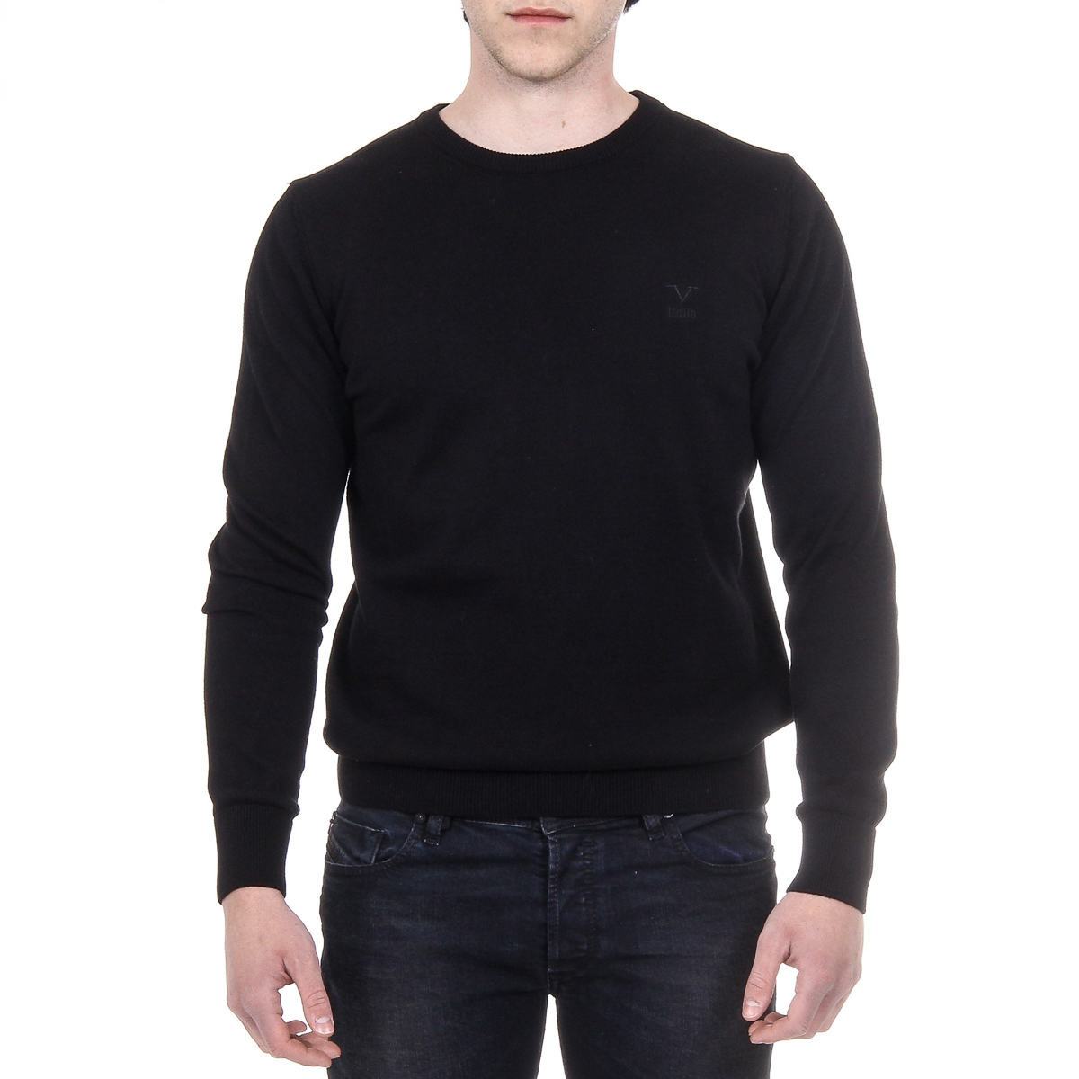Suéter V 1969 Italia para hombre, manga larga, cuello redondo
