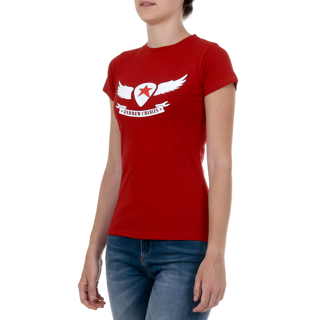 Camiseta Andrew Charles para mujer, manga corta, cuello redondo, color rojo TARANA