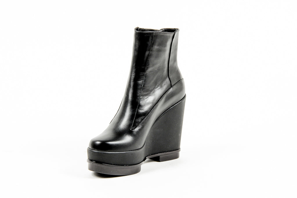 Robert Clergerie Paris Bota de tobillo con cuña para mujer SENCIO VEAU LISSE NOIR DBL POUDRE