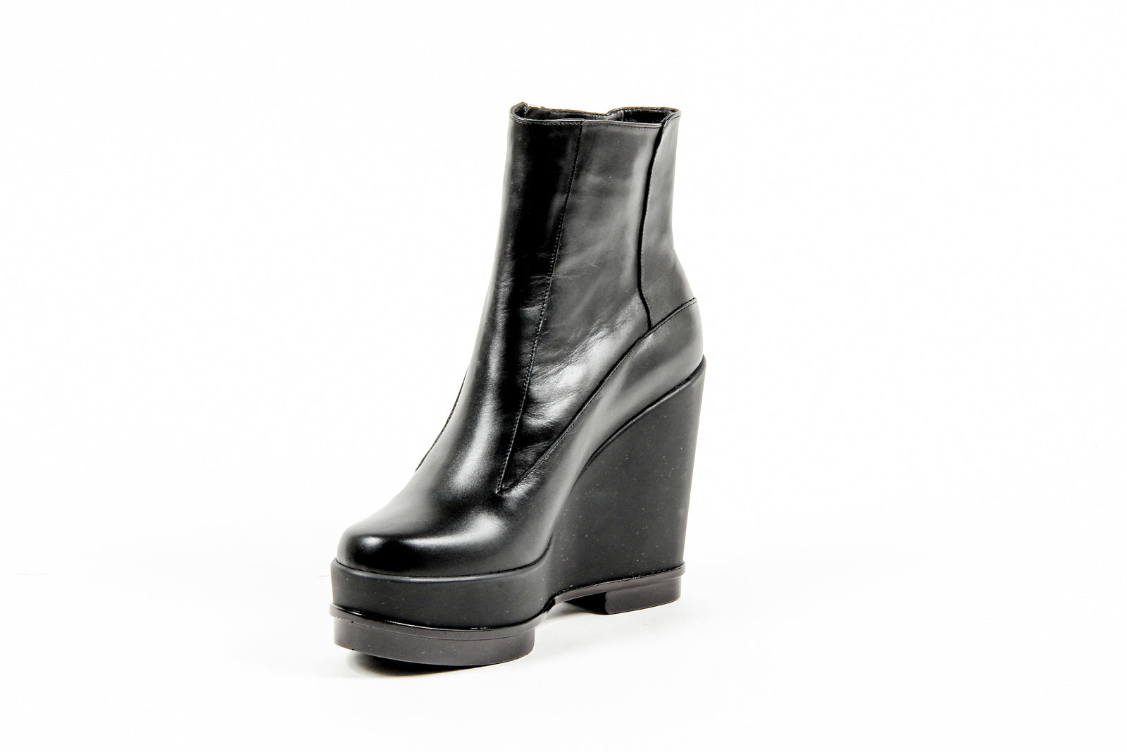 Robert Clergerie Paris Bota de tobillo con cuña para mujer SENCIO VEAU LISSE NOIR DBL POUDRE