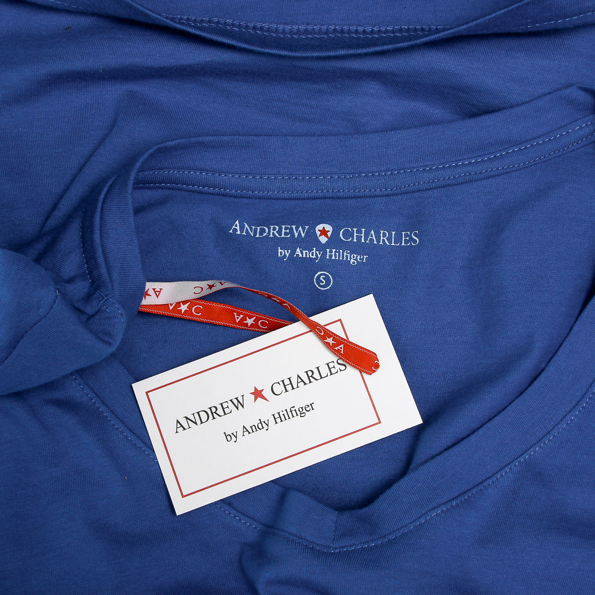 Camiseta Andrew Charles para mujer, manga corta, cuello en V, azul TAPIWA