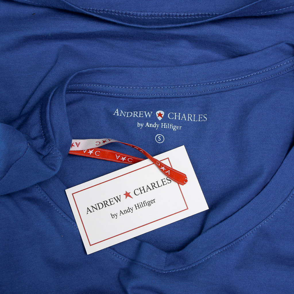 Camiseta Andrew Charles para mujer, manga corta, cuello en V, azul TAPIWA