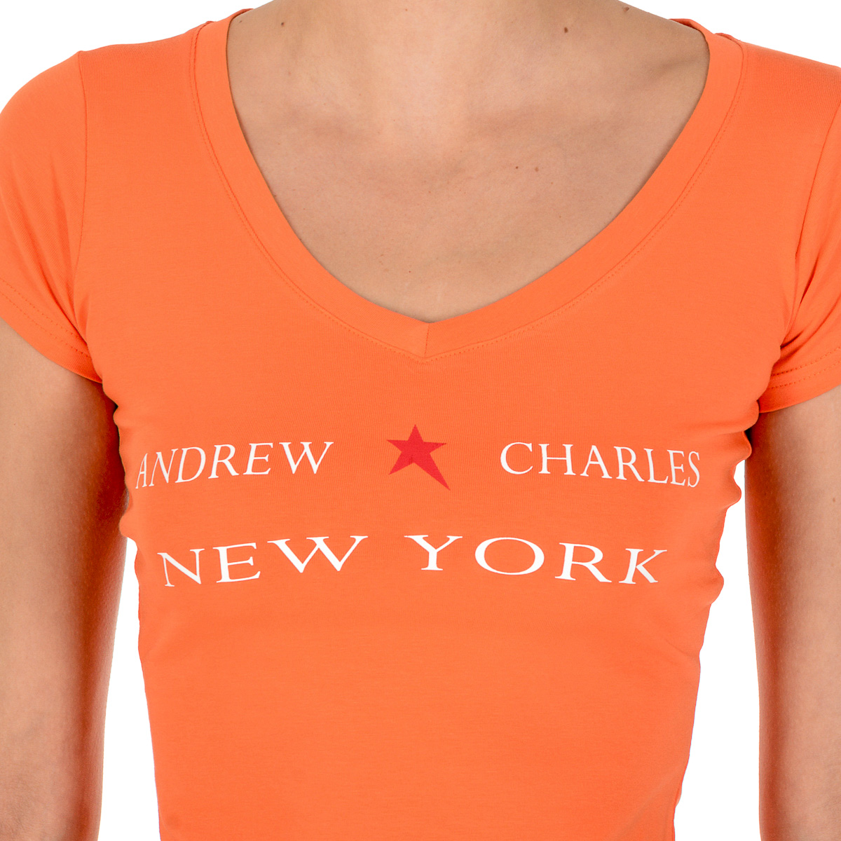 Camiseta Andrew Charles para mujer, manga corta, cuello en V, naranja, TAPIWA
