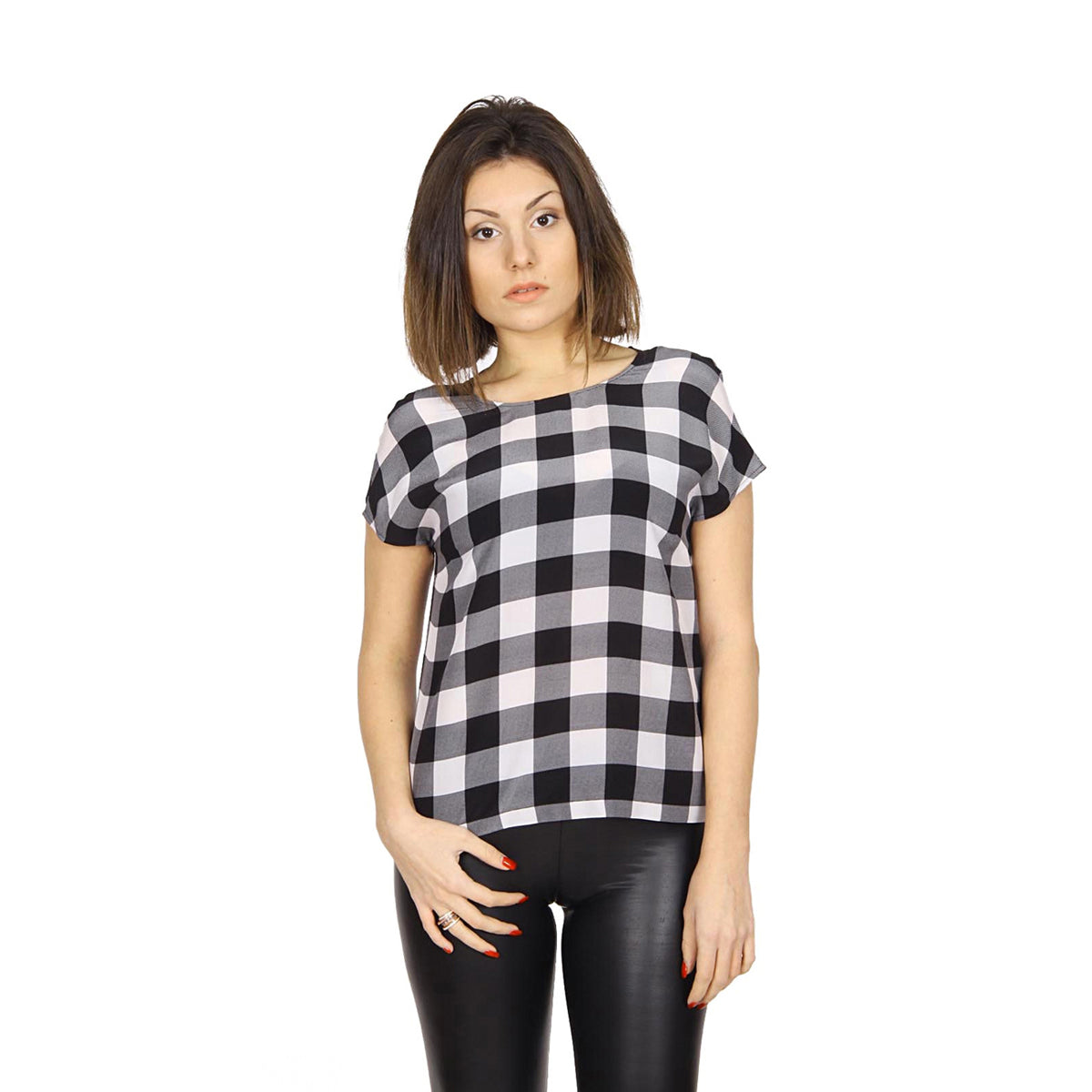 Top de crepé de seda con estampado vichy para mujer Dolce & Gabbana F7N04T FS14E X0800.