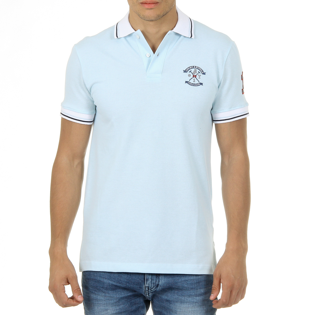 Polo Ufford & Suffolk Polo Club para hombre, manga corta, azul claro, niño