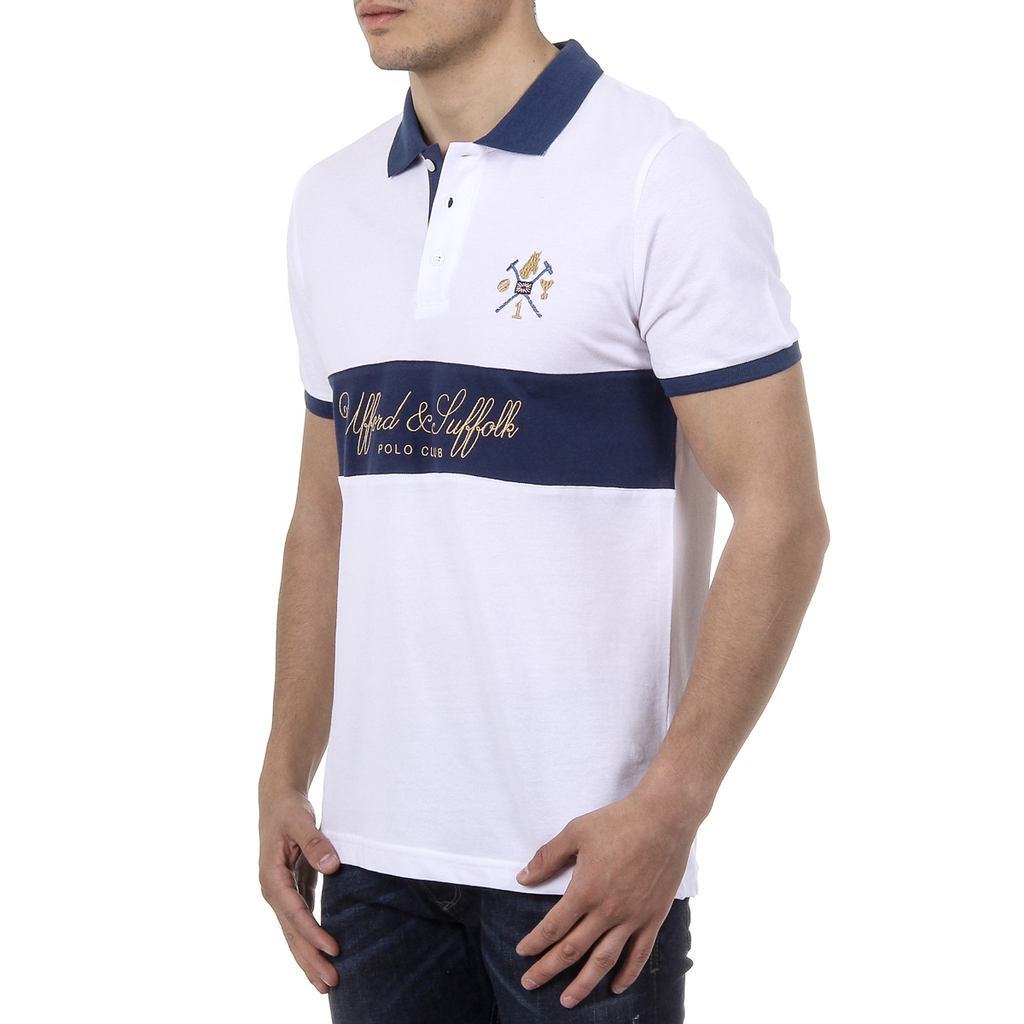 Polo Ufford & Suffolk Polo Club para hombre, manga corta, US002, blanco