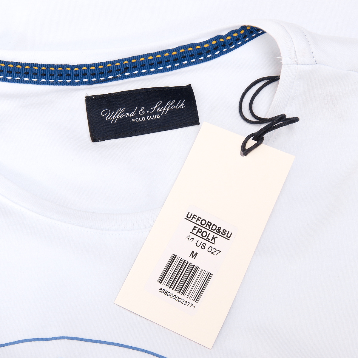 Camiseta de hombre Ufford & Suffolk Polo Club, manga corta, cuello redondo, US027, color blanco