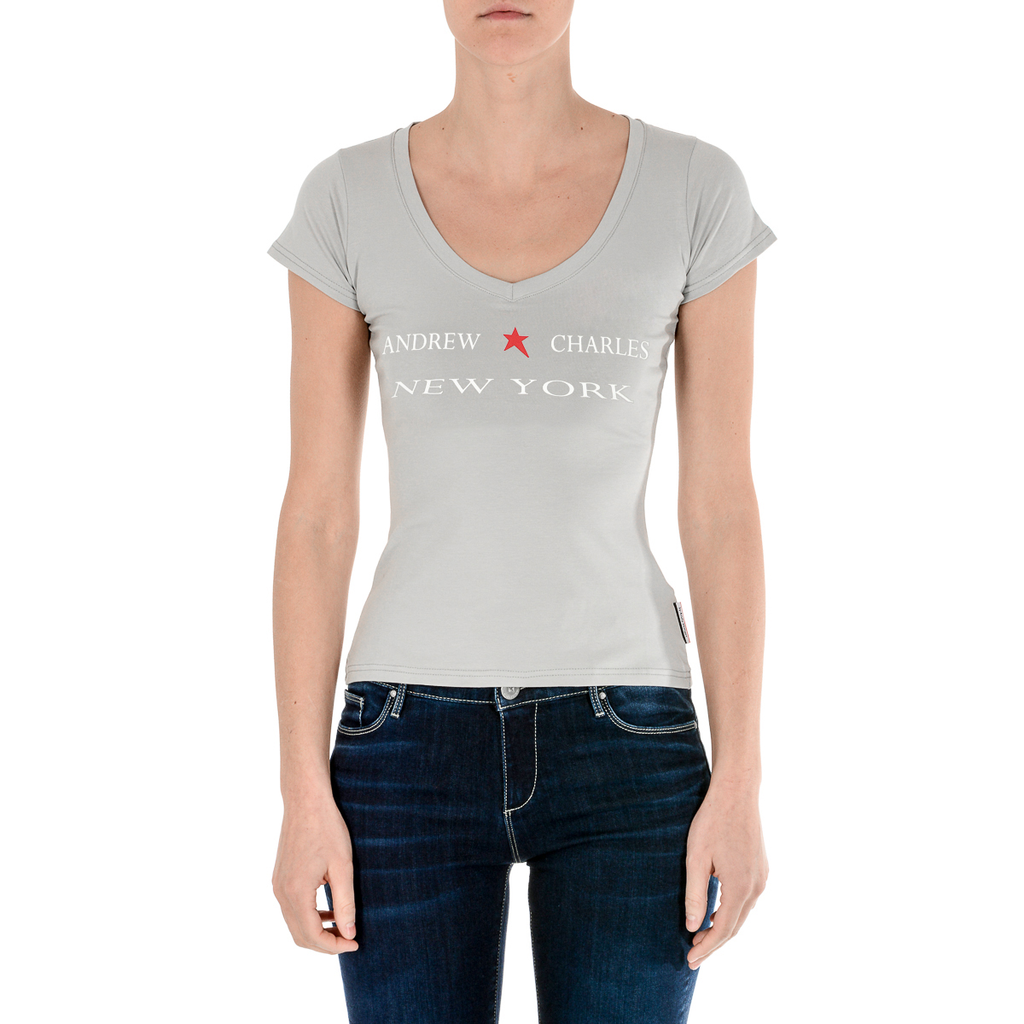 Camiseta Andrew Charles para mujer, manga corta, cuello en V, gris, TAPIWA