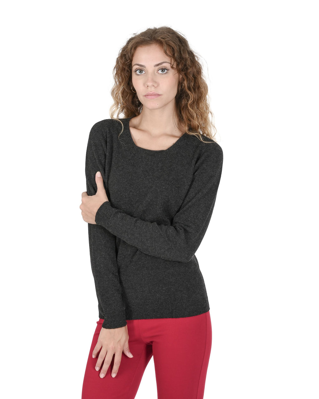 Suéter de cachemira con cuello cuadrado para mujer Crown of Edinburgh COE 0024 GRIS HIERRO