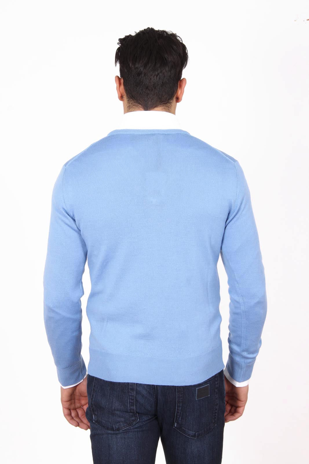 V 1969 Italia Jersey cuello pico hombre 9801 SCOLLO V AZZURRO