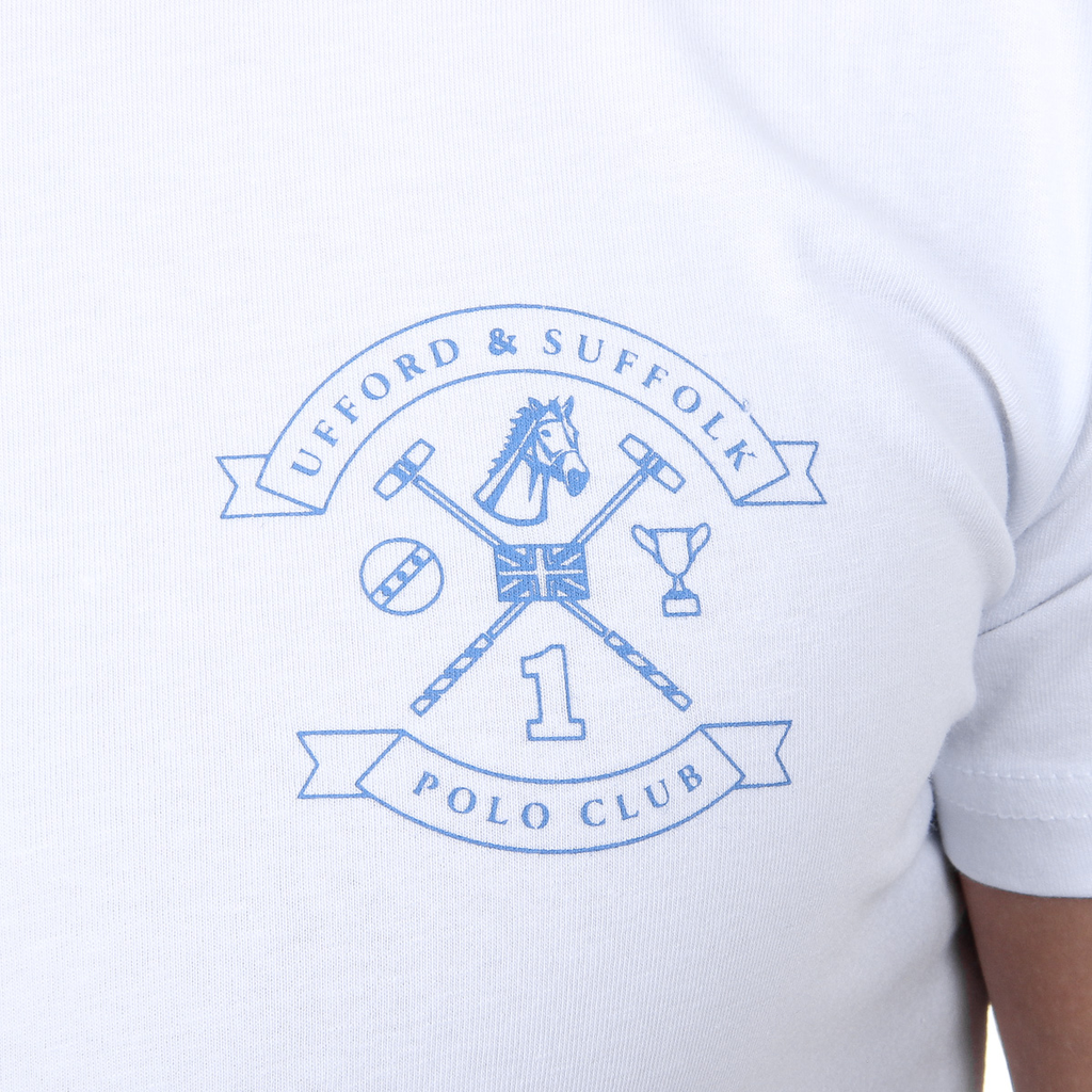 Camiseta de hombre Ufford & Suffolk Polo Club, manga corta, cuello redondo, US028, blanca