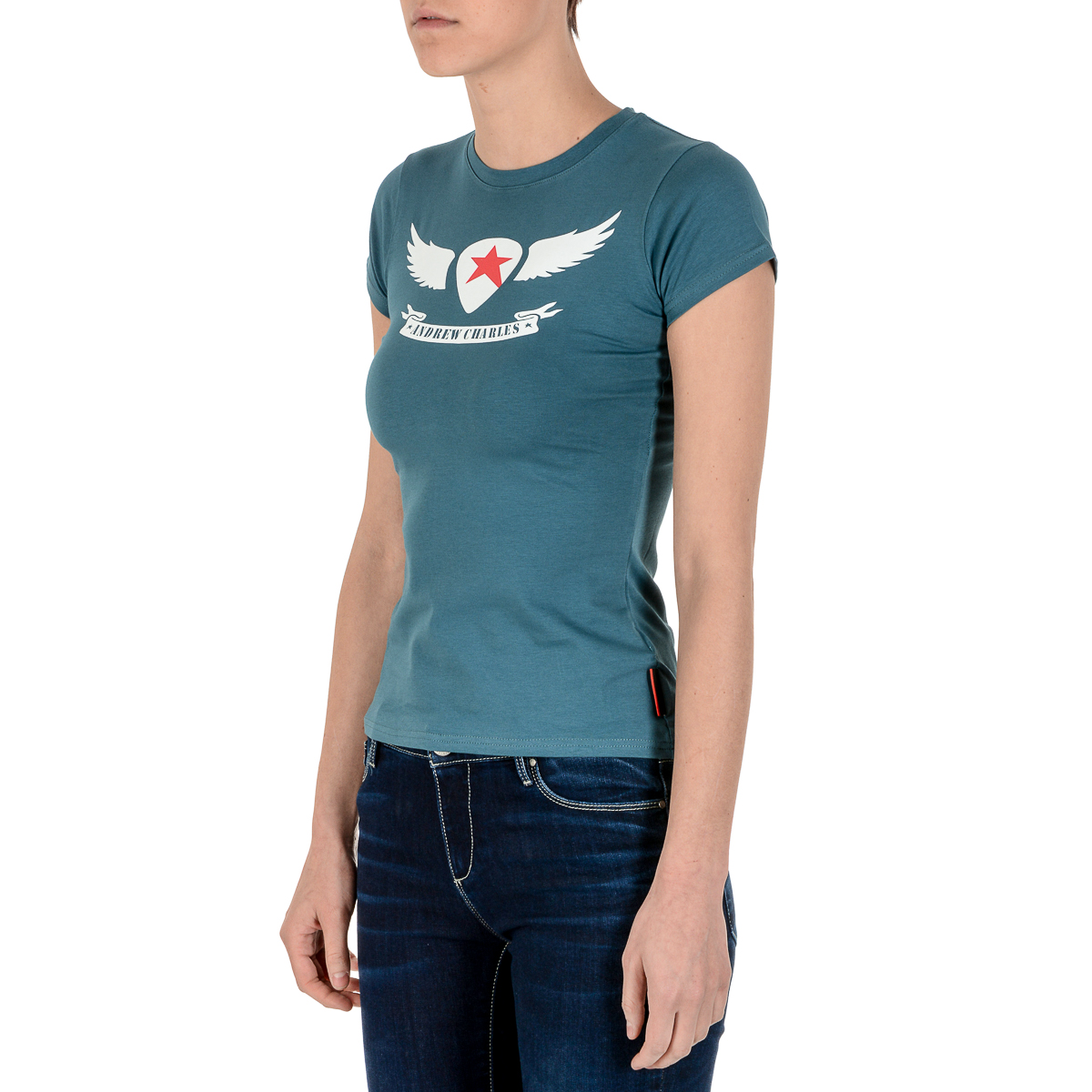 Camiseta Andrew Charles para mujer, manga corta, cuello redondo, verde TARANA